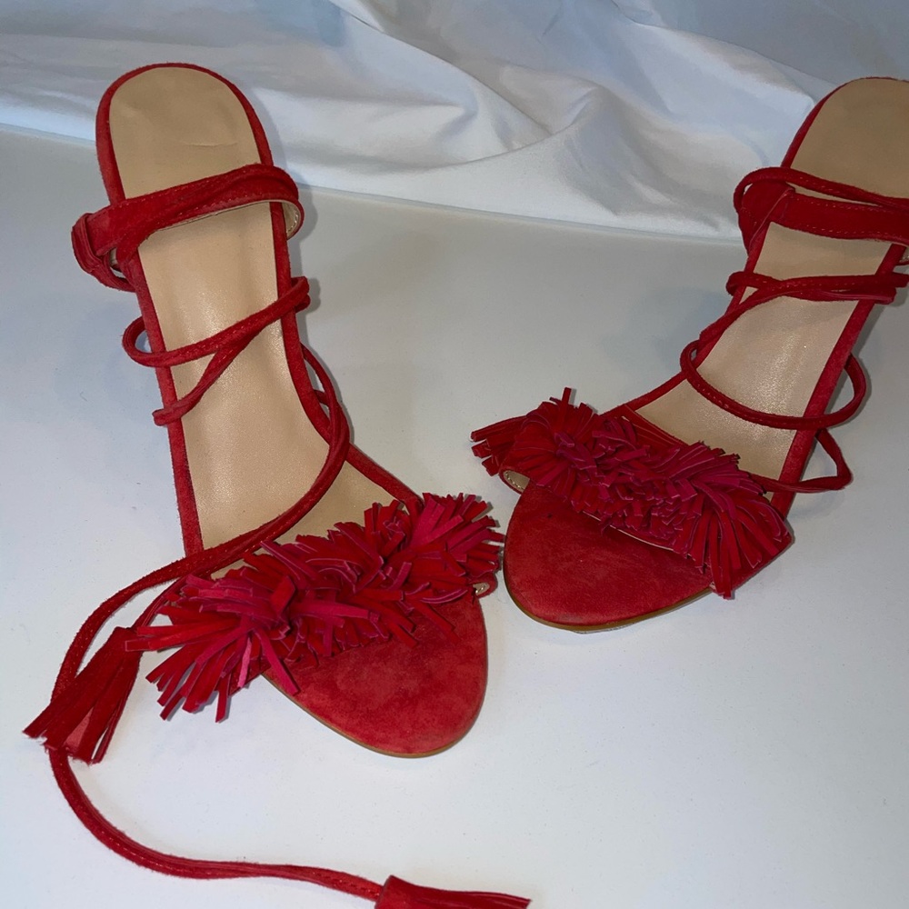 Red faux suede stiletto sandal